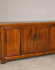 Qing Dynasty Elm Sideboard in Honey Lacquer with Four Doors and Brass Hardware