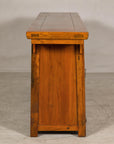 Qing Dynasty Elm Sideboard in Honey Lacquer with Four Doors and Brass Hardware