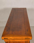 Qing Dynasty Elm Sideboard in Honey Lacquer with Four Doors and Brass Hardware