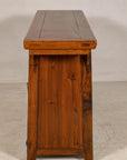 Qing Dynasty Elm Sideboard in Honey Lacquer with Four Doors and Brass Hardware