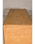 Rattan over Wood Waterfall Desk with Black Lacquer Finish and Three Drawers