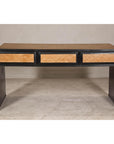 Rattan over Wood Waterfall Desk with Black Lacquer Finish and Three Drawers
