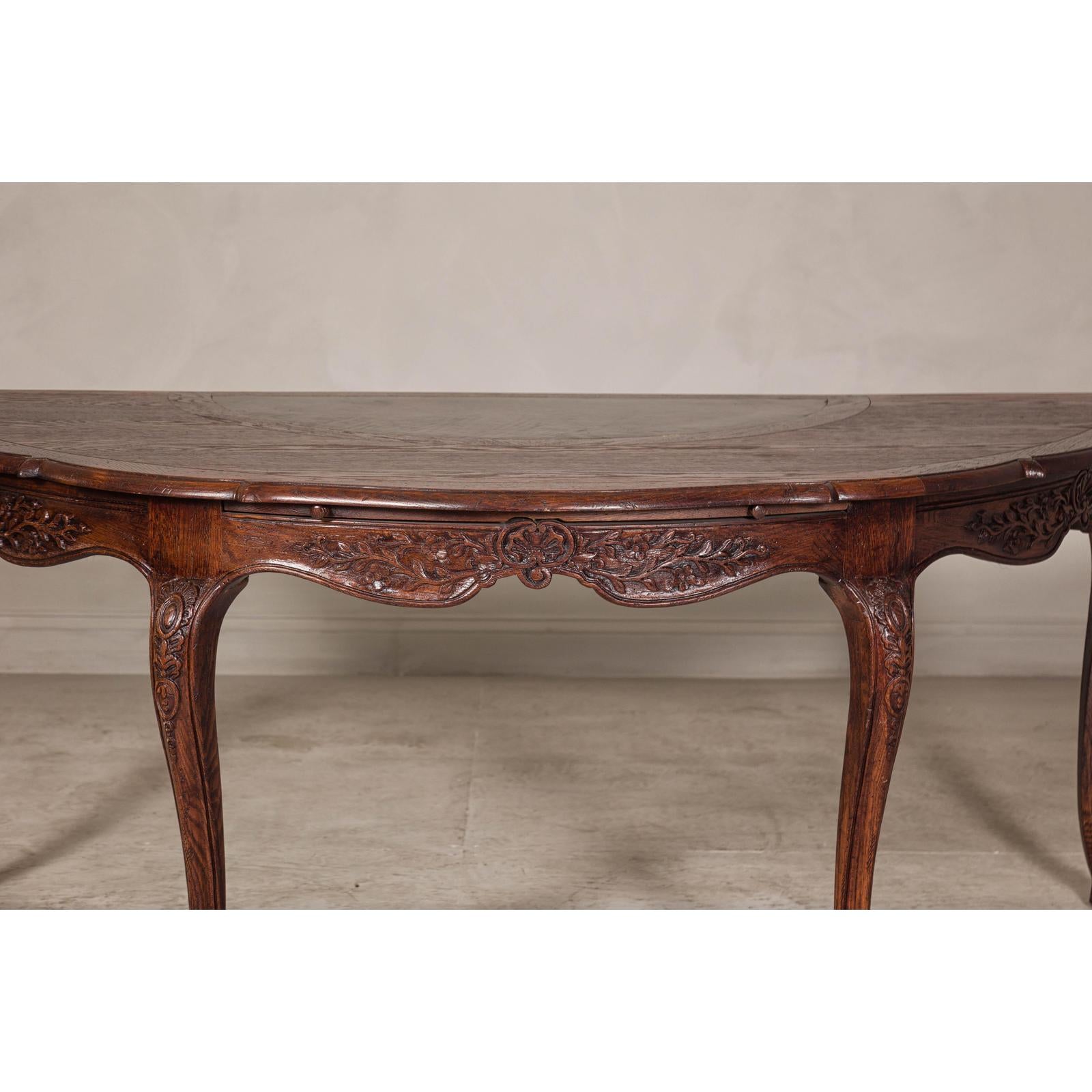 Louis XV-Style Demi-Lune Desk with Carved Legs, Leather Top and Hidden Drawers