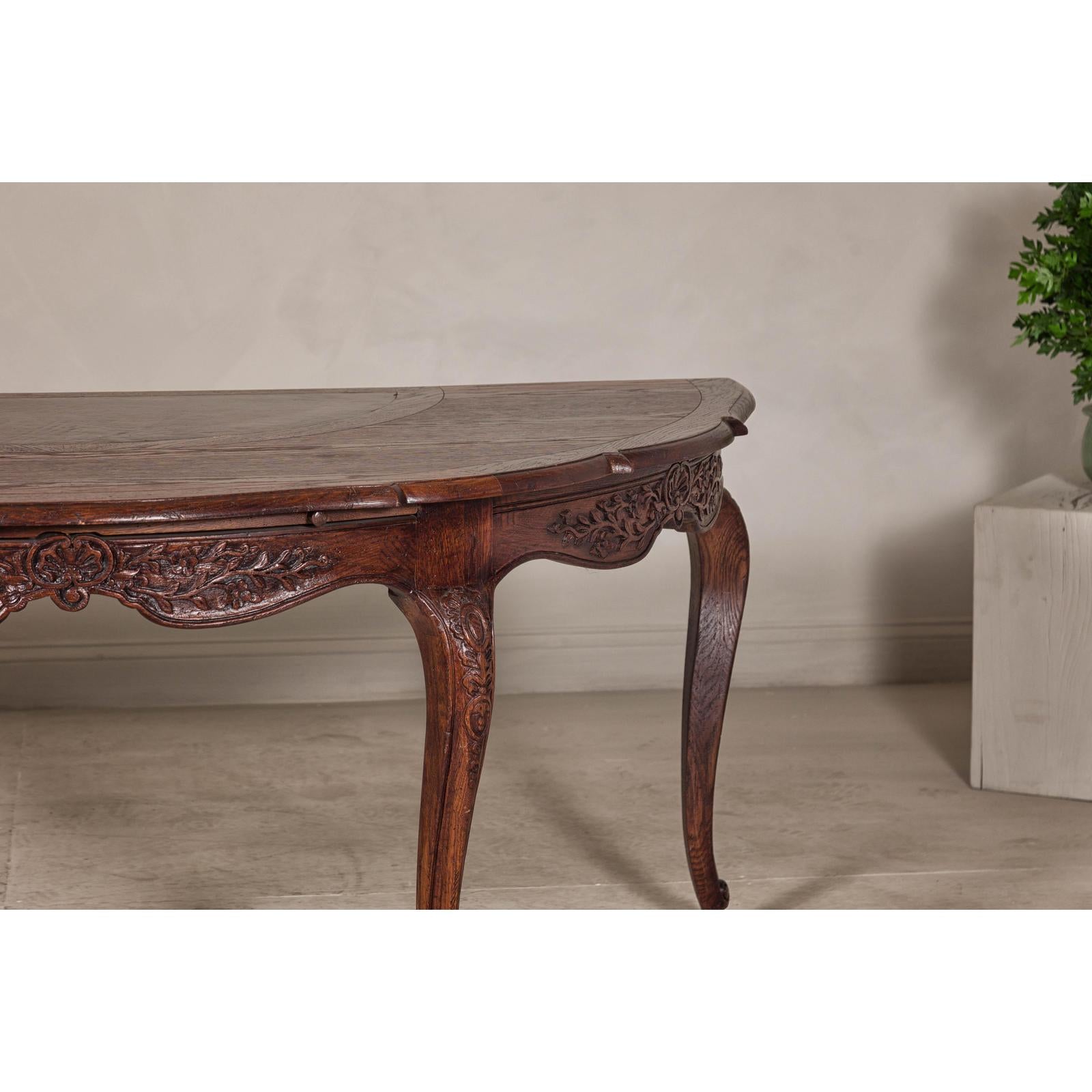 Louis XV-Style Demi-Lune Desk with Carved Legs, Leather Top and Hidden Drawers
