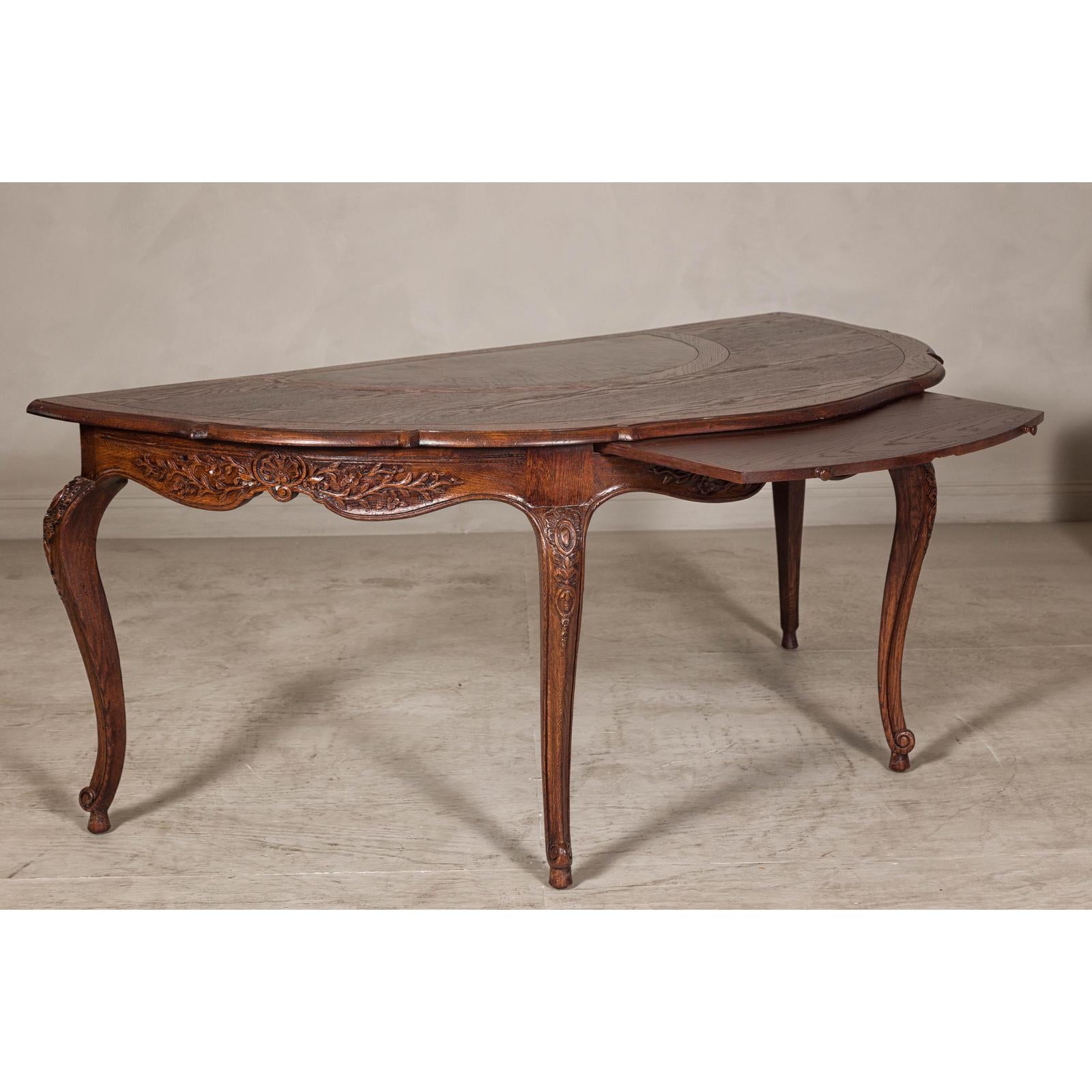 Louis XV-Style Demi-Lune Desk with Carved Legs, Leather Top and Hidden Drawers