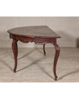 Louis XV-Style Demi-Lune Desk with Carved Legs, Leather Top and Hidden Drawers