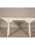 Vintage Antique White Console Table with Weathered Patina and Carved Details