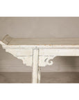 Vintage Antique White Console Table with Weathered Patina and Carved Details