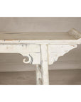 Vintage Antique White Console Table with Weathered Patina and Carved Details