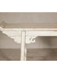 Vintage Antique White Console Table with Weathered Patina and Carved Details