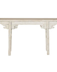 Vintage Antique White Console Table with Weathered Patina and Carved Details