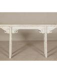 Vintage Antique White Console Table with Weathered Patina and Carved Details