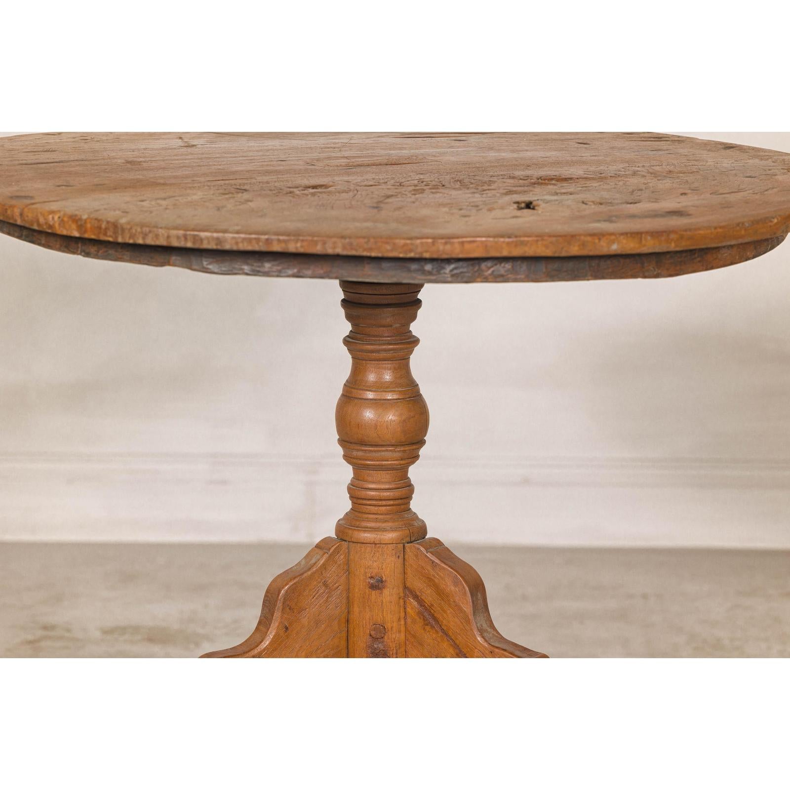 Colonial Teak Pedestal Side Table with Tripod Base, Early 20th Century