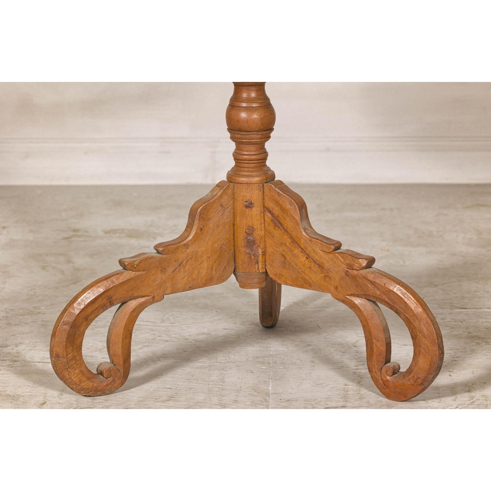 Colonial Teak Pedestal Side Table with Tripod Base, Early 20th Century