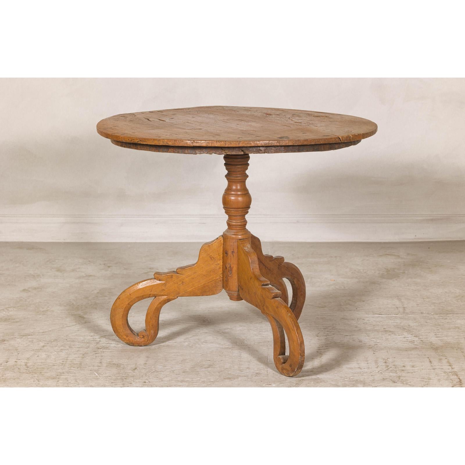 Colonial Teak Pedestal Side Table with Tripod Base, Early 20th Century