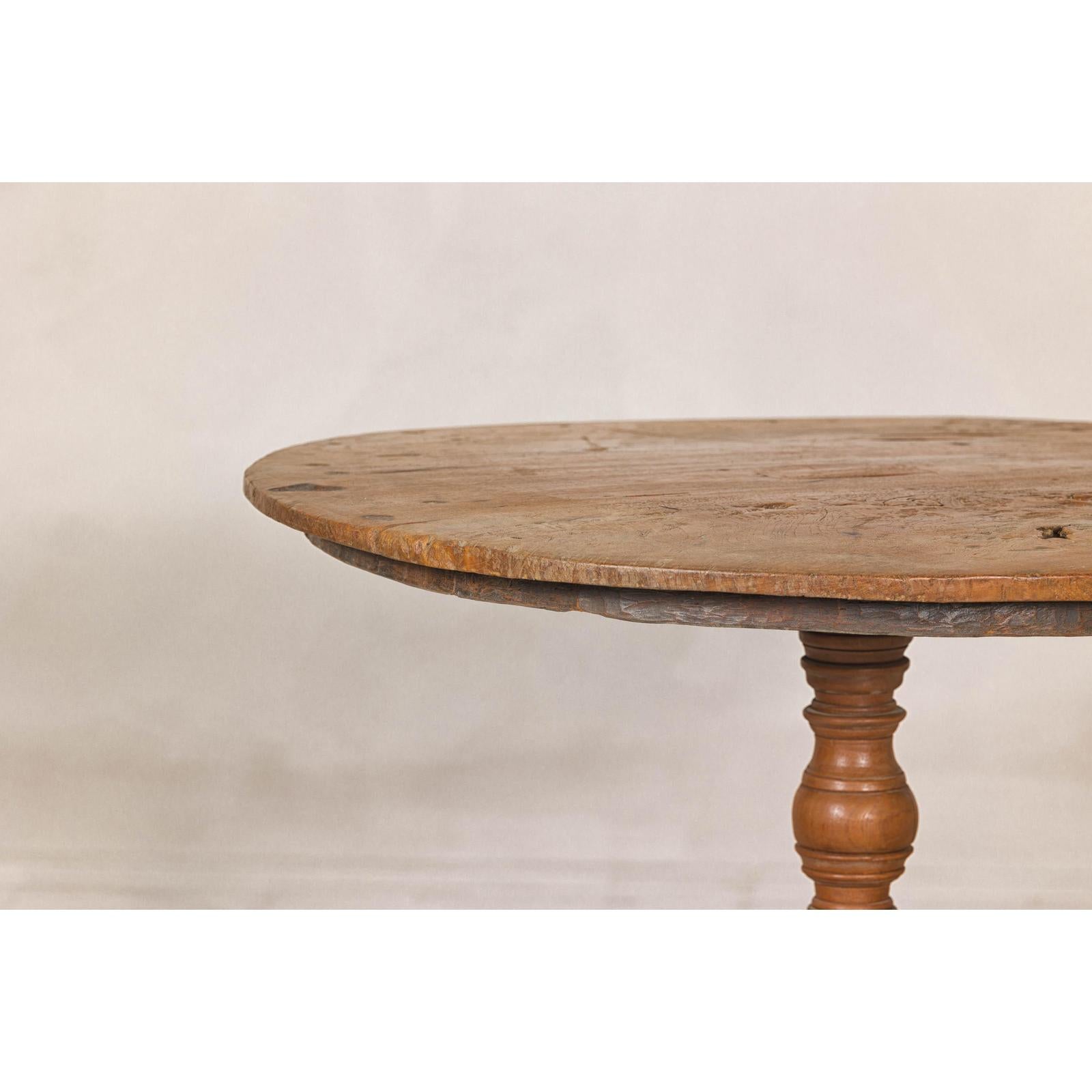 Colonial Teak Pedestal Side Table with Tripod Base, Early 20th Century