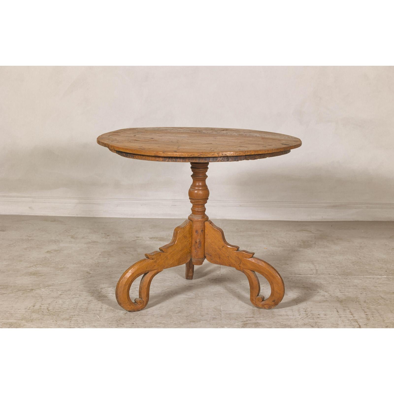 Colonial Teak Pedestal Side Table with Tripod Base, Early 20th Century
