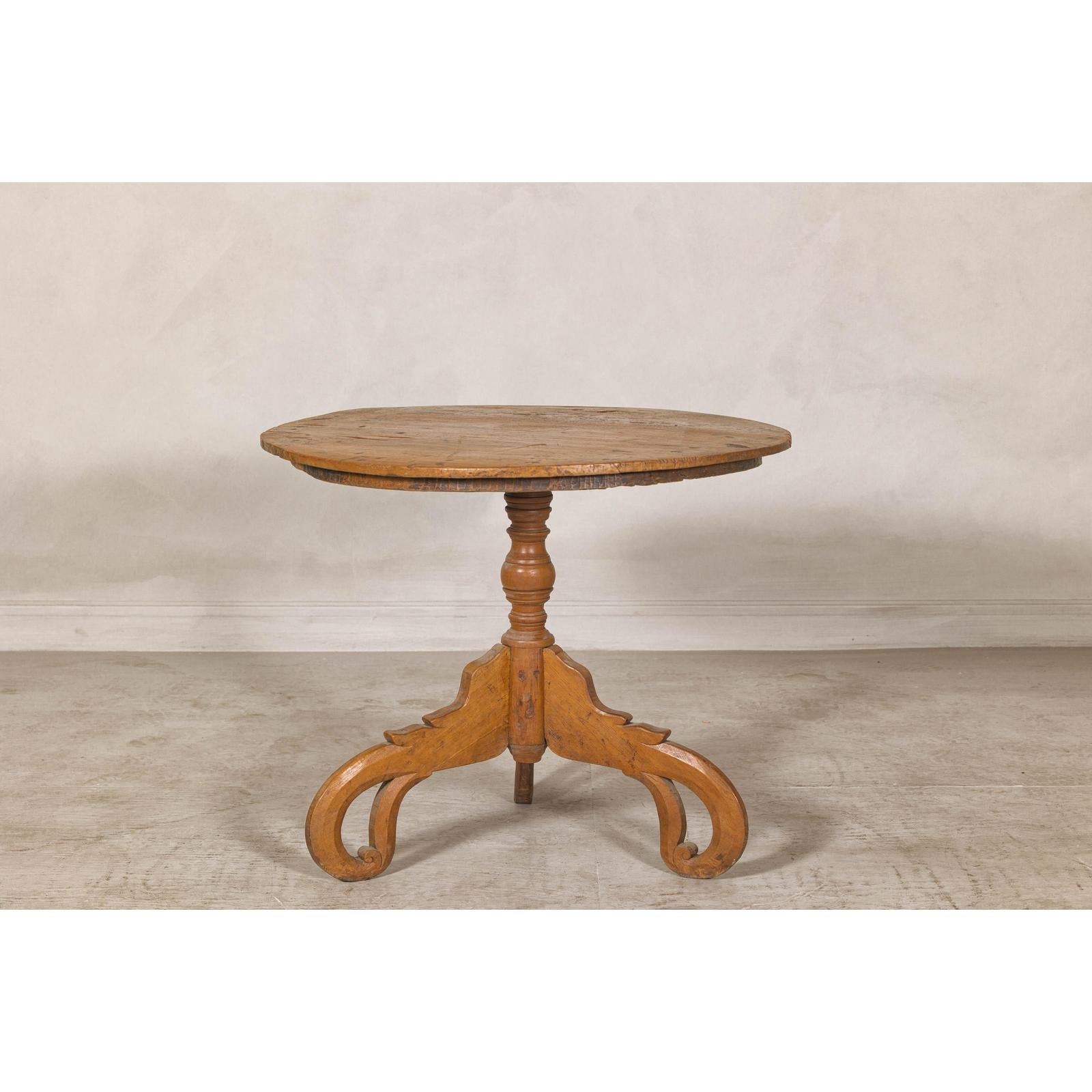 Colonial Teak Pedestal Side Table with Tripod Base, Early 20th Century