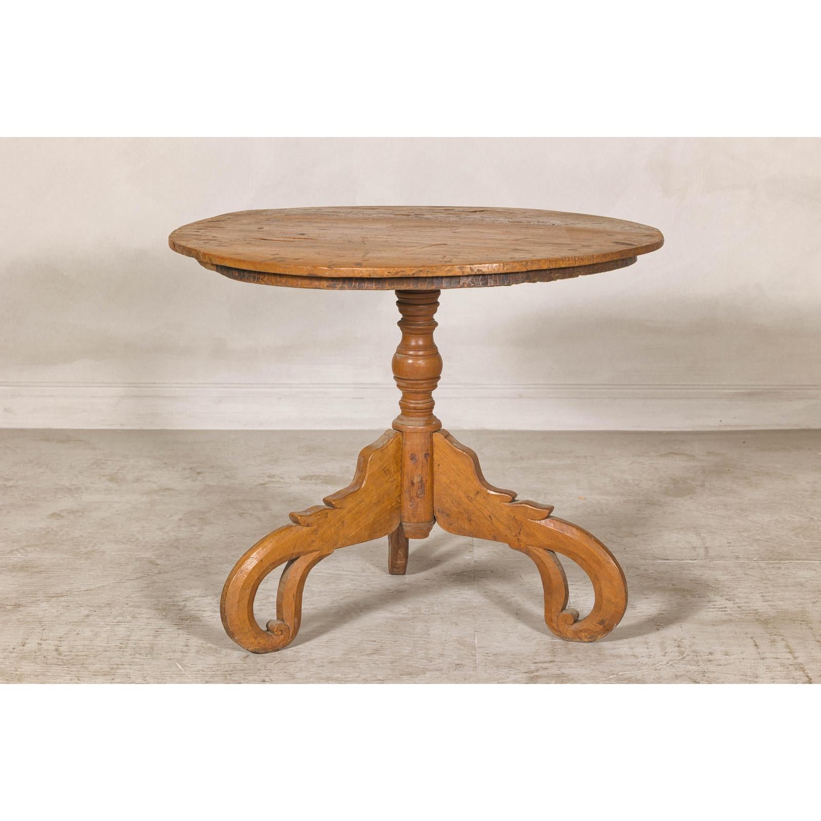 Colonial Teak Pedestal Side Table with Tripod Base, Early 20th Century