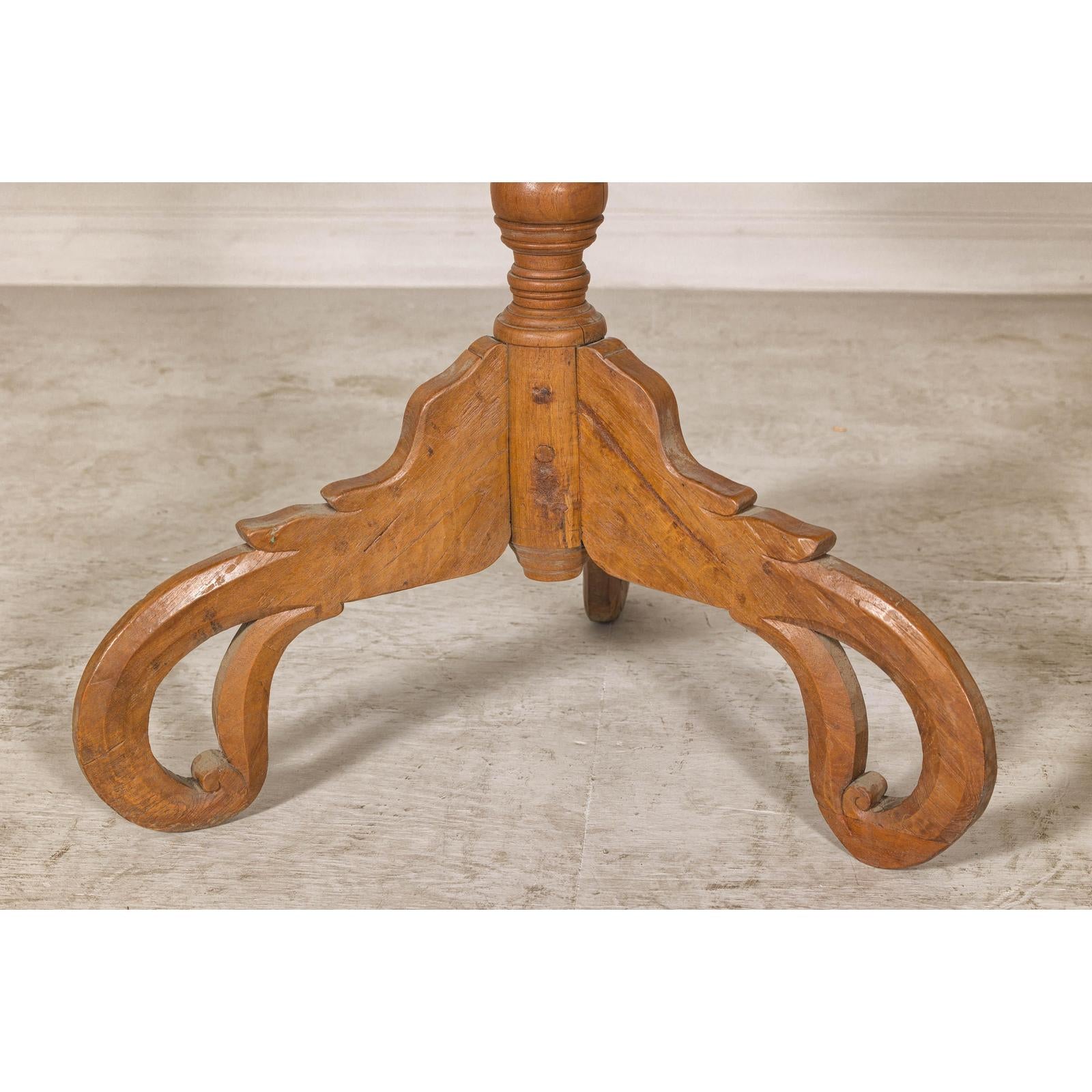 Colonial Teak Pedestal Side Table with Tripod Base, Early 20th Century