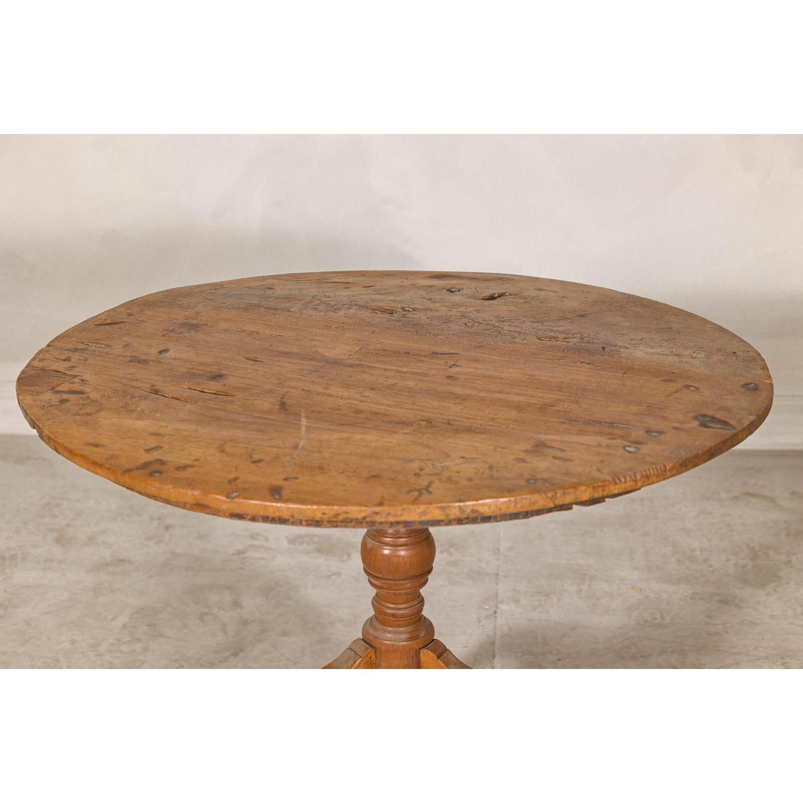 Colonial Teak Pedestal Side Table with Tripod Base, Early 20th Century
