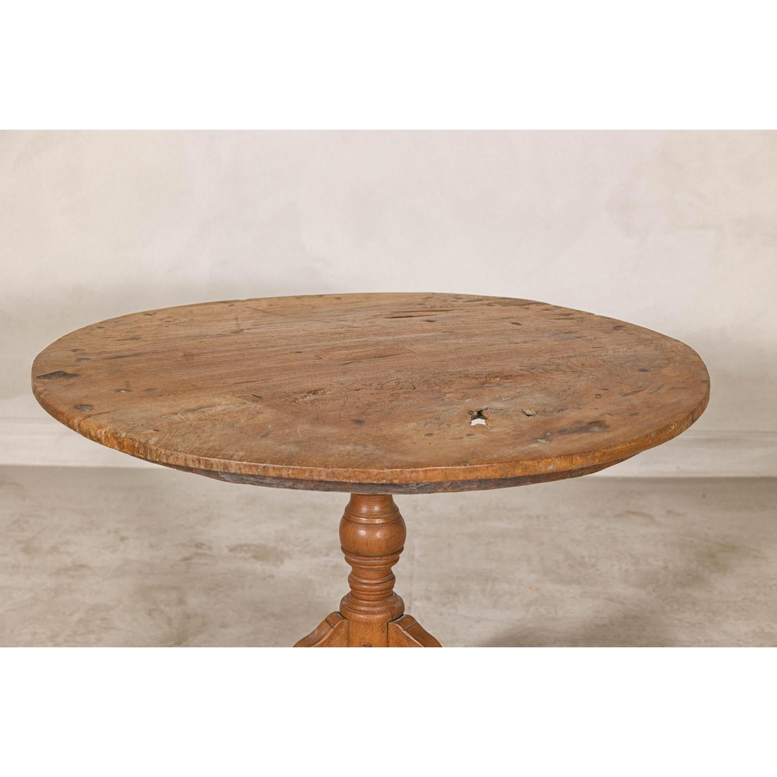 Colonial Teak Pedestal Side Table with Tripod Base, Early 20th Century