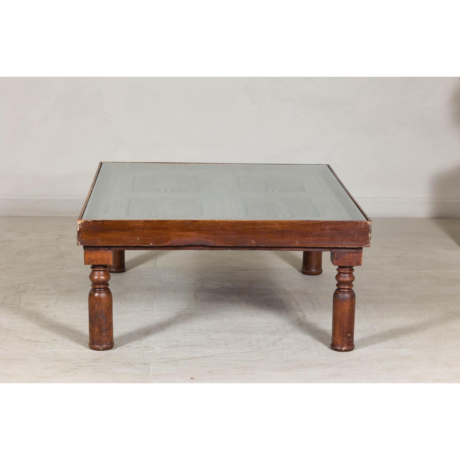 Antique Colonial Shutter Made into Coffee Table with Glass Top
