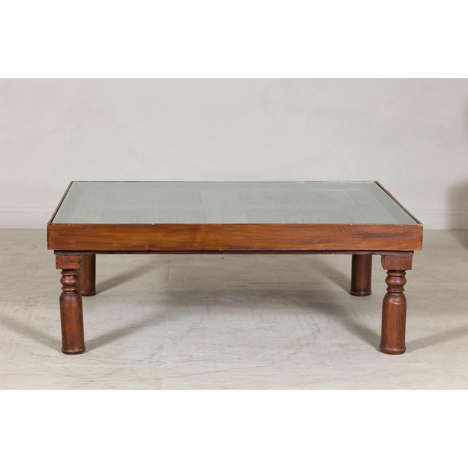 Antique Colonial Shutter Made into Coffee Table with Glass Top