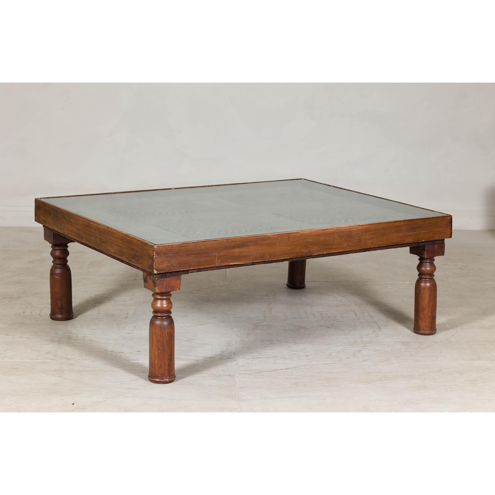 Antique Colonial Shutter Made into Coffee Table with Glass Top