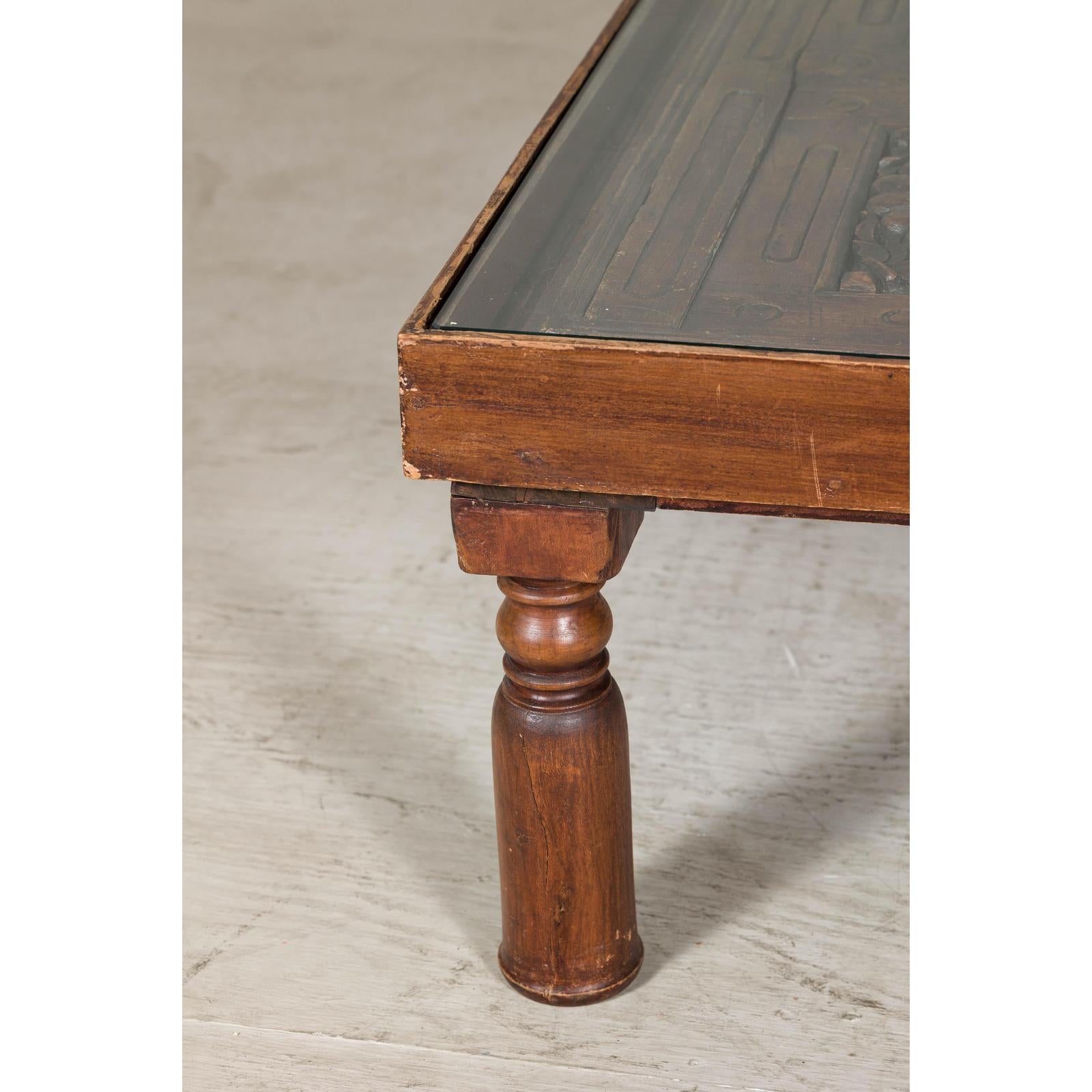 Antique Colonial Shutter Made into Coffee Table with Glass Top