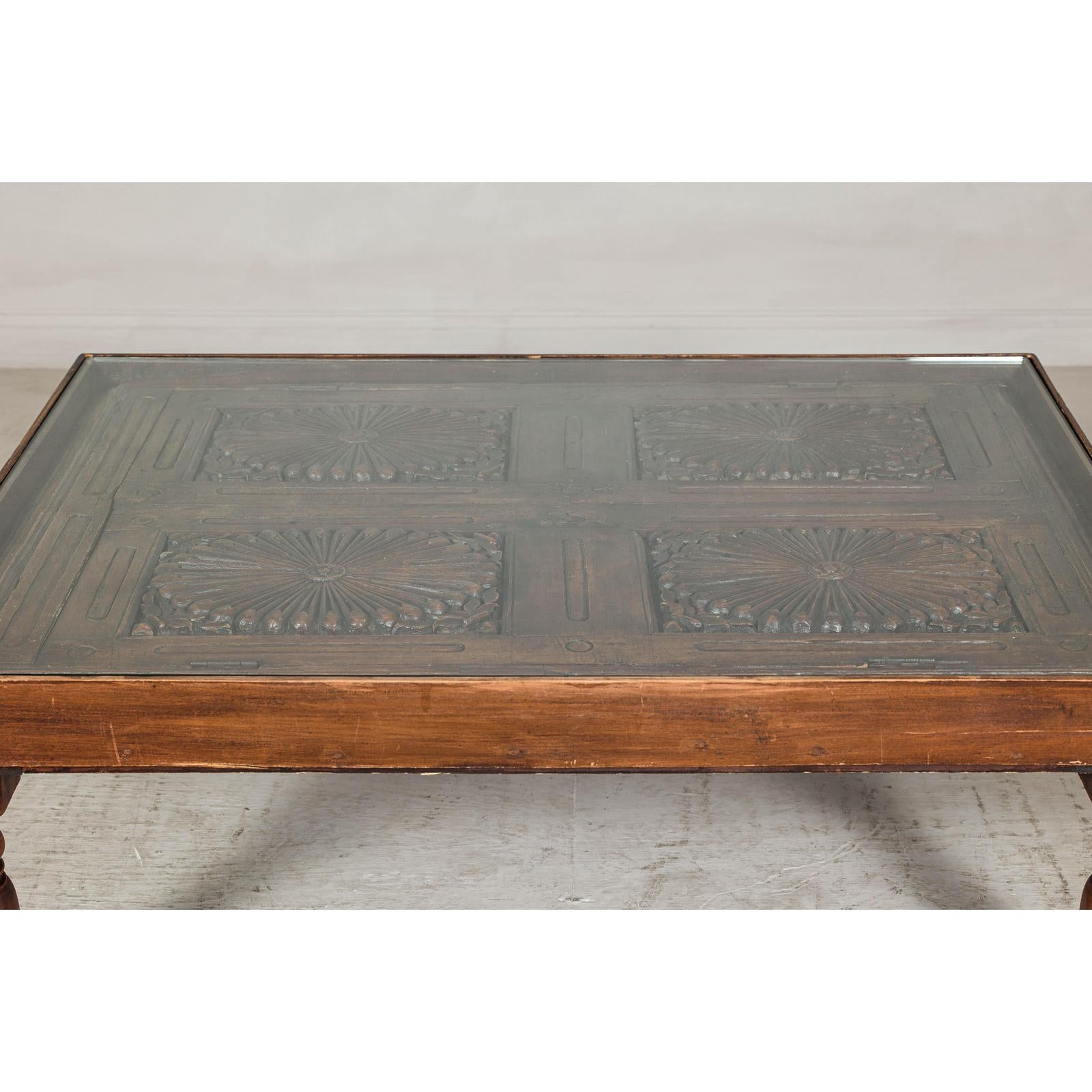 Antique Colonial Shutter Made into Coffee Table with Glass Top