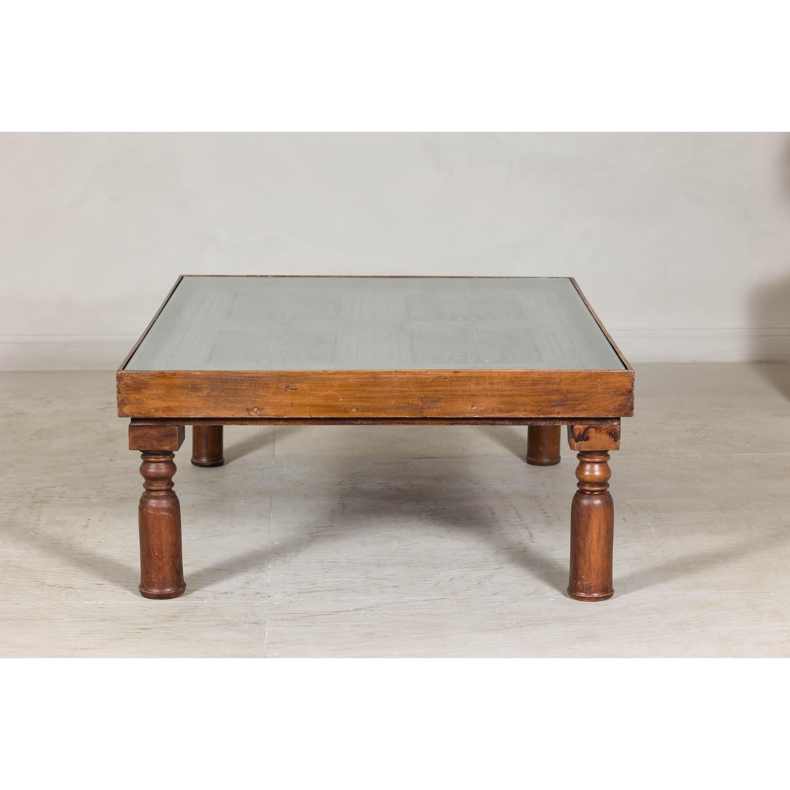 Antique Colonial Shutter Made into Coffee Table with Glass Top
