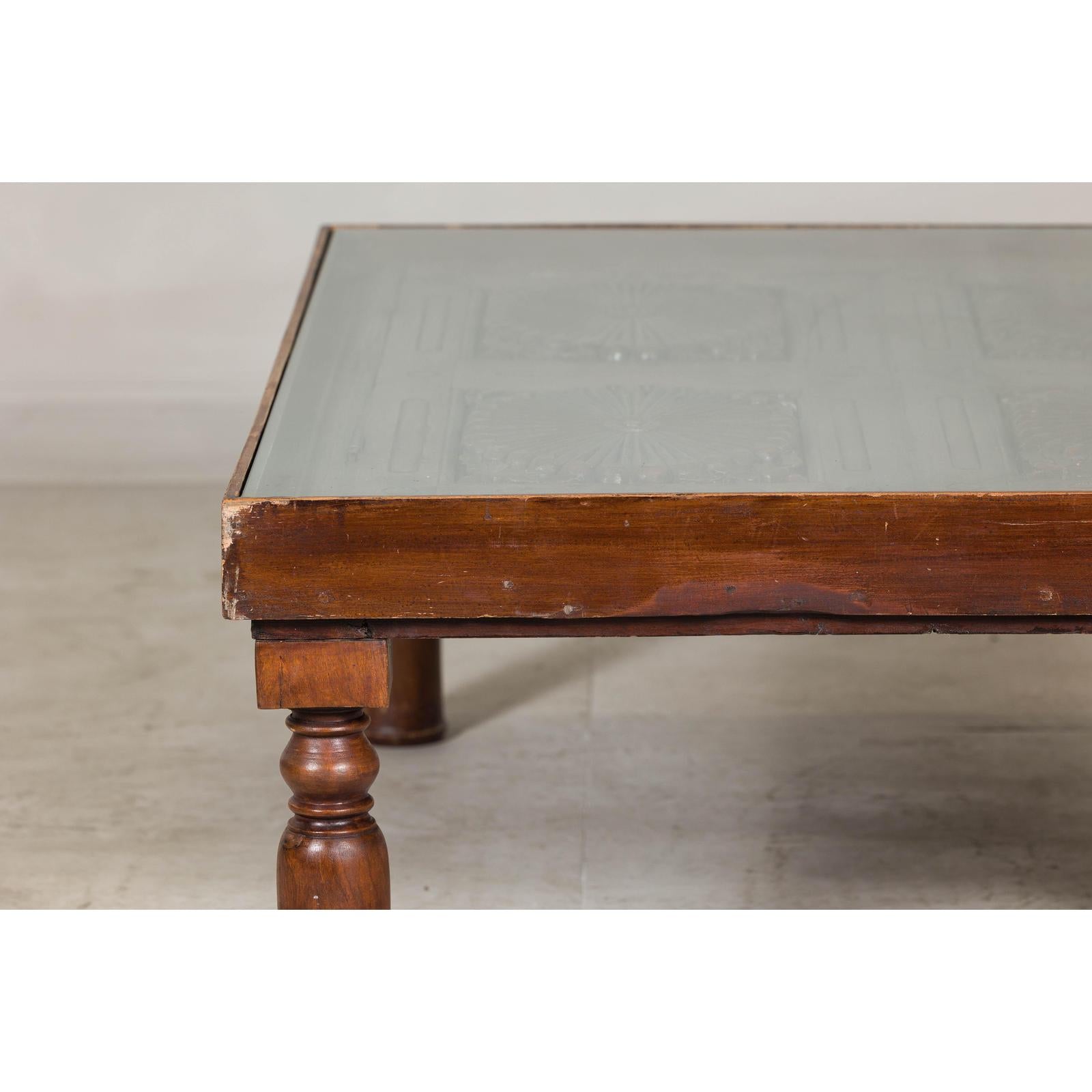 Antique Colonial Shutter Made into Coffee Table with Glass Top