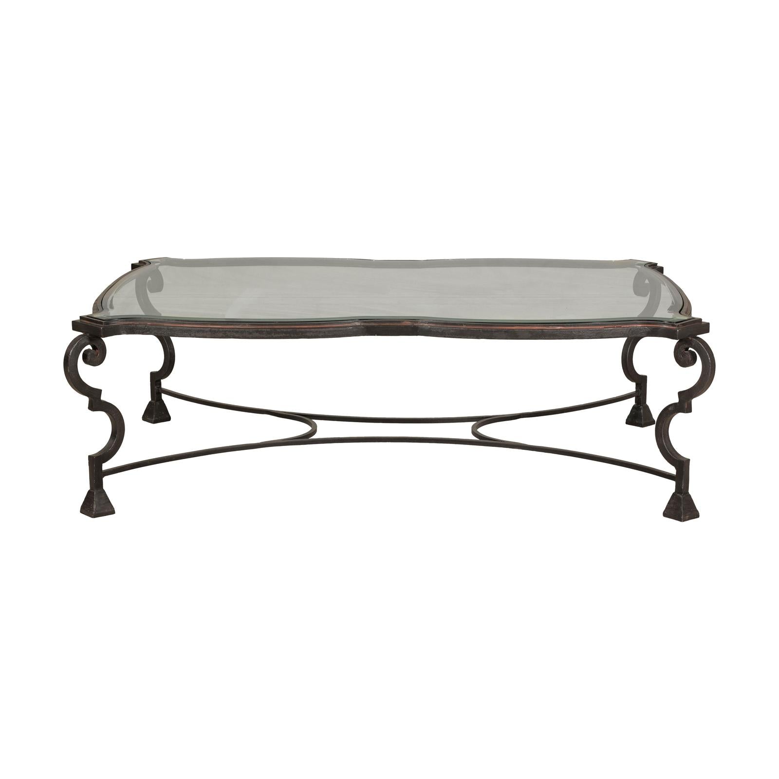 Midcentury Wrought Iron Coffee Table with Beveled Glass Top, 1940s-1960s