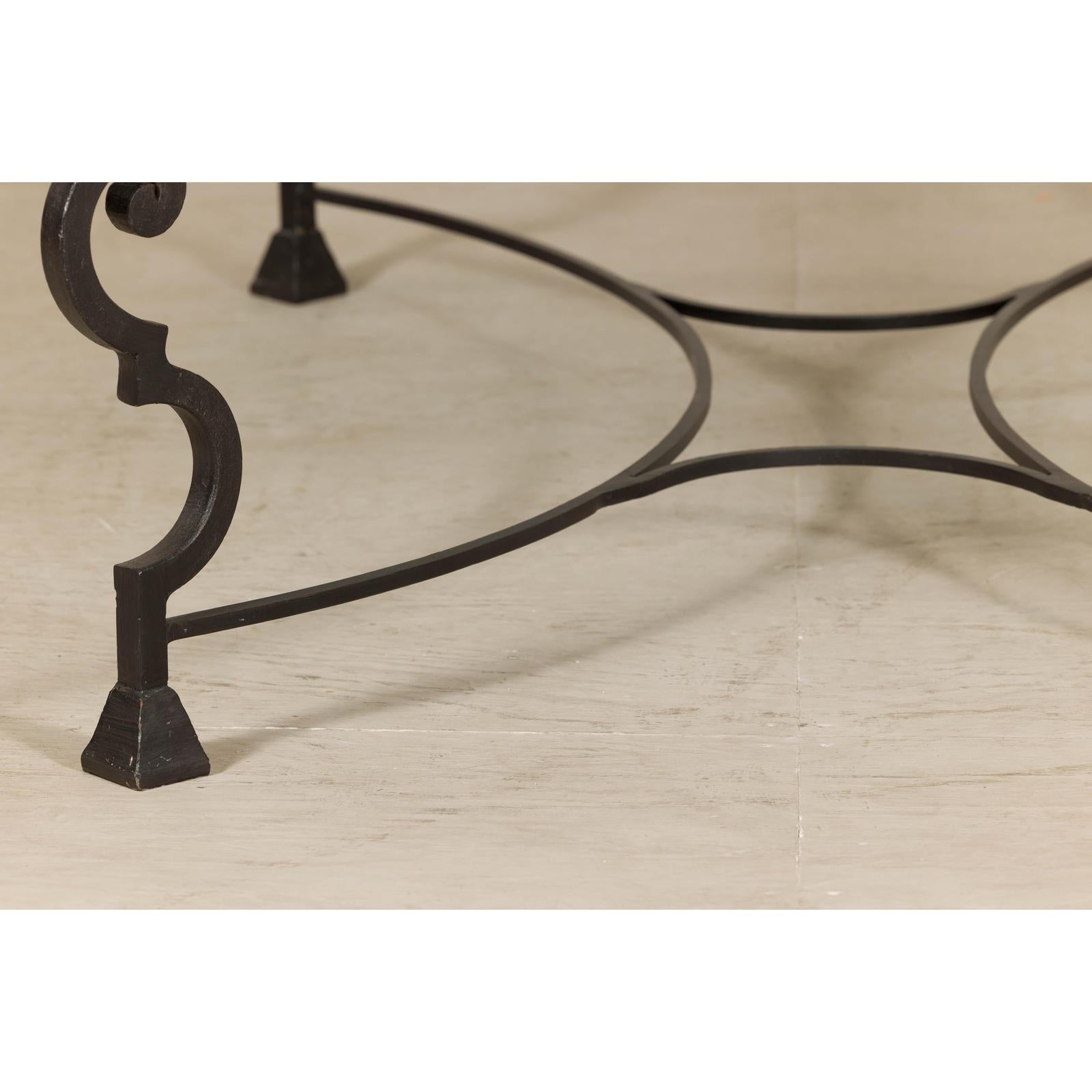 Midcentury Wrought Iron Coffee Table with Beveled Glass Top, 1940s-1960s