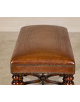 Theodore Alexander Louis XIII Style Leather Bench with Turned Hardwood Legs-6. Asian & Chinese Furniture, Art, Antiques, Vintage Home Décor for sale at FEA Home