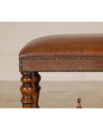 Theodore Alexander Louis XIII Style Leather Bench with Turned Hardwood Legs-11. Asian & Chinese Furniture, Art, Antiques, Vintage Home Décor for sale at FEA Home