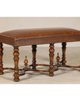 Theodore Alexander Louis XIII Style Leather Bench with Turned Hardwood Legs-3. Asian & Chinese Furniture, Art, Antiques, Vintage Home Décor for sale at FEA Home