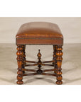 Theodore Alexander Louis XIII Style Leather Bench with Turned Hardwood Legs-12. Asian & Chinese Furniture, Art, Antiques, Vintage Home Décor for sale at FEA Home