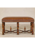 Theodore Alexander Louis XIII Style Leather Bench with Turned Hardwood Legs-14. Asian & Chinese Furniture, Art, Antiques, Vintage Home Décor for sale at FEA Home