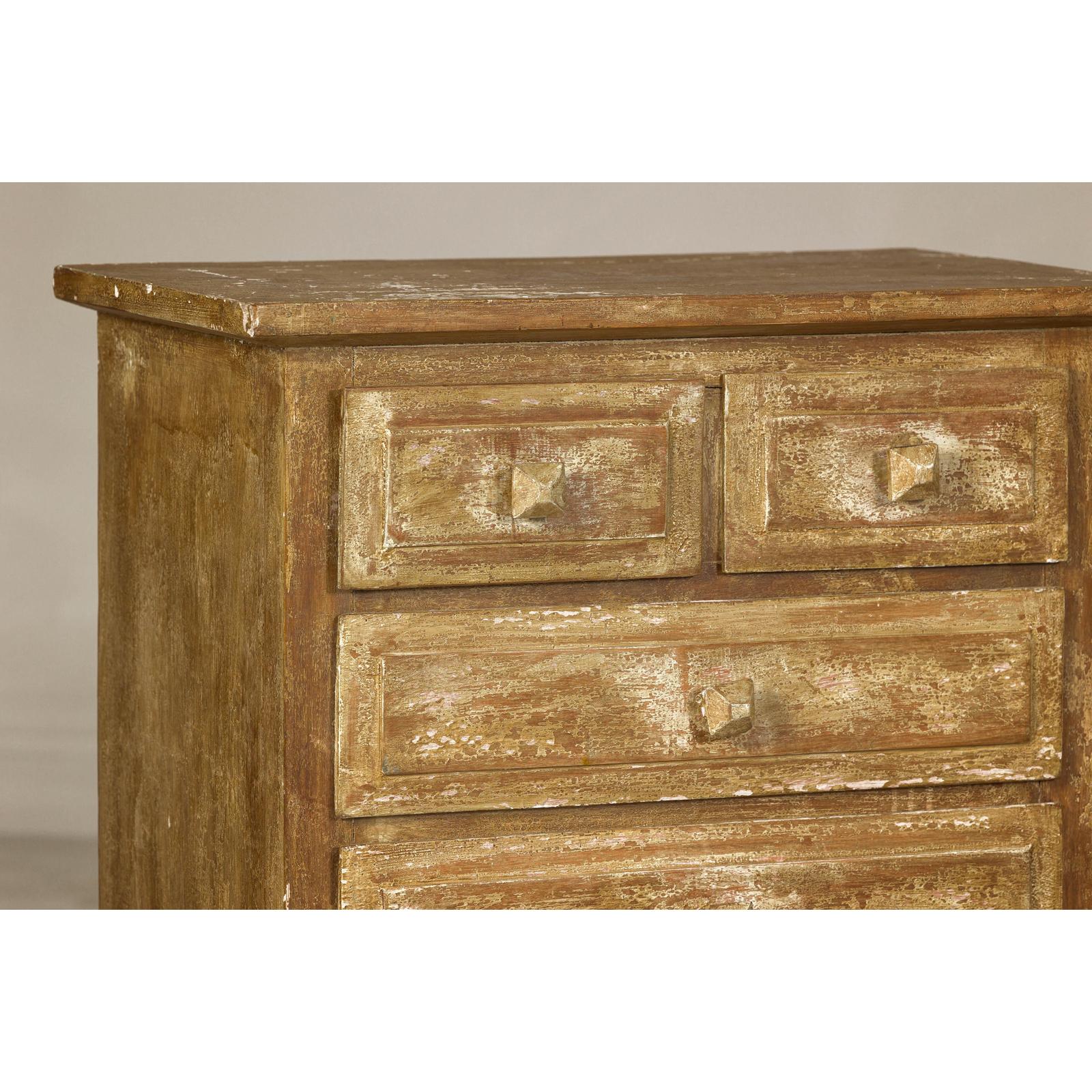 Pair of Distressed Vintage Nightstands with Subtle Brown and Green Patina