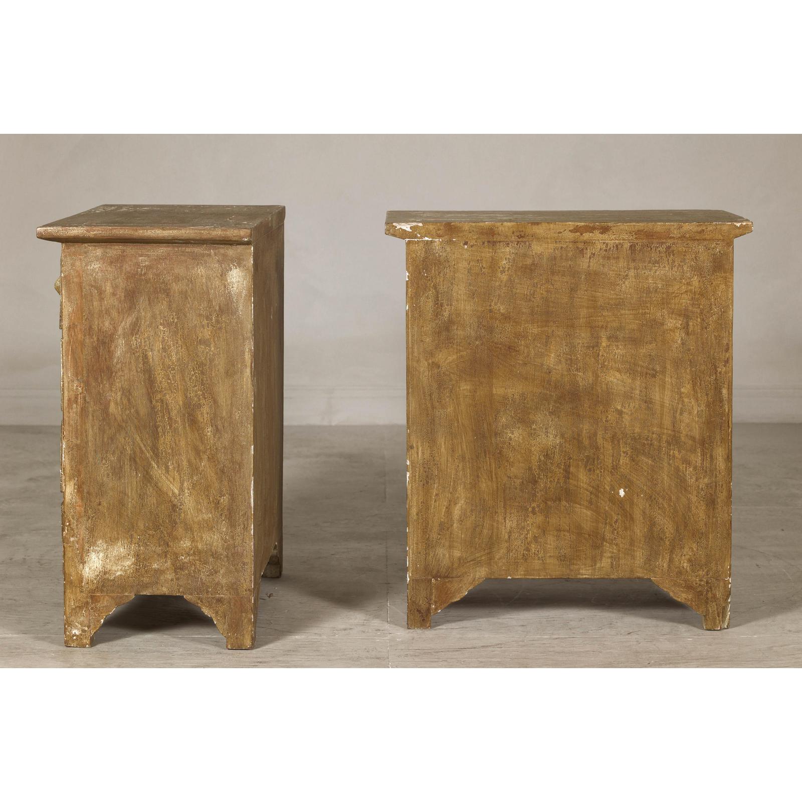 Pair of Distressed Vintage Nightstands with Subtle Brown and Green Patina