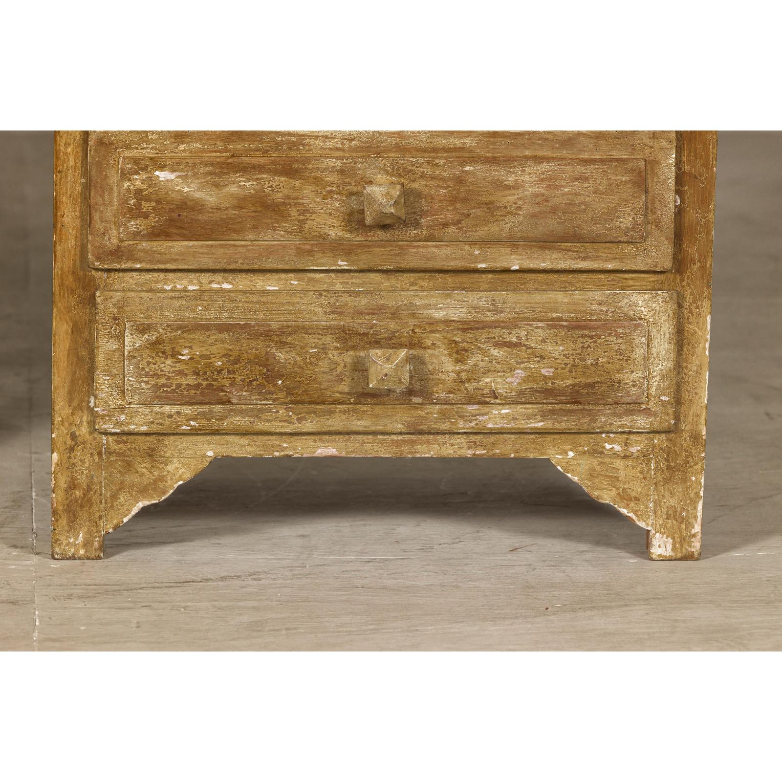 Pair of Distressed Vintage Nightstands with Subtle Brown and Green Patina