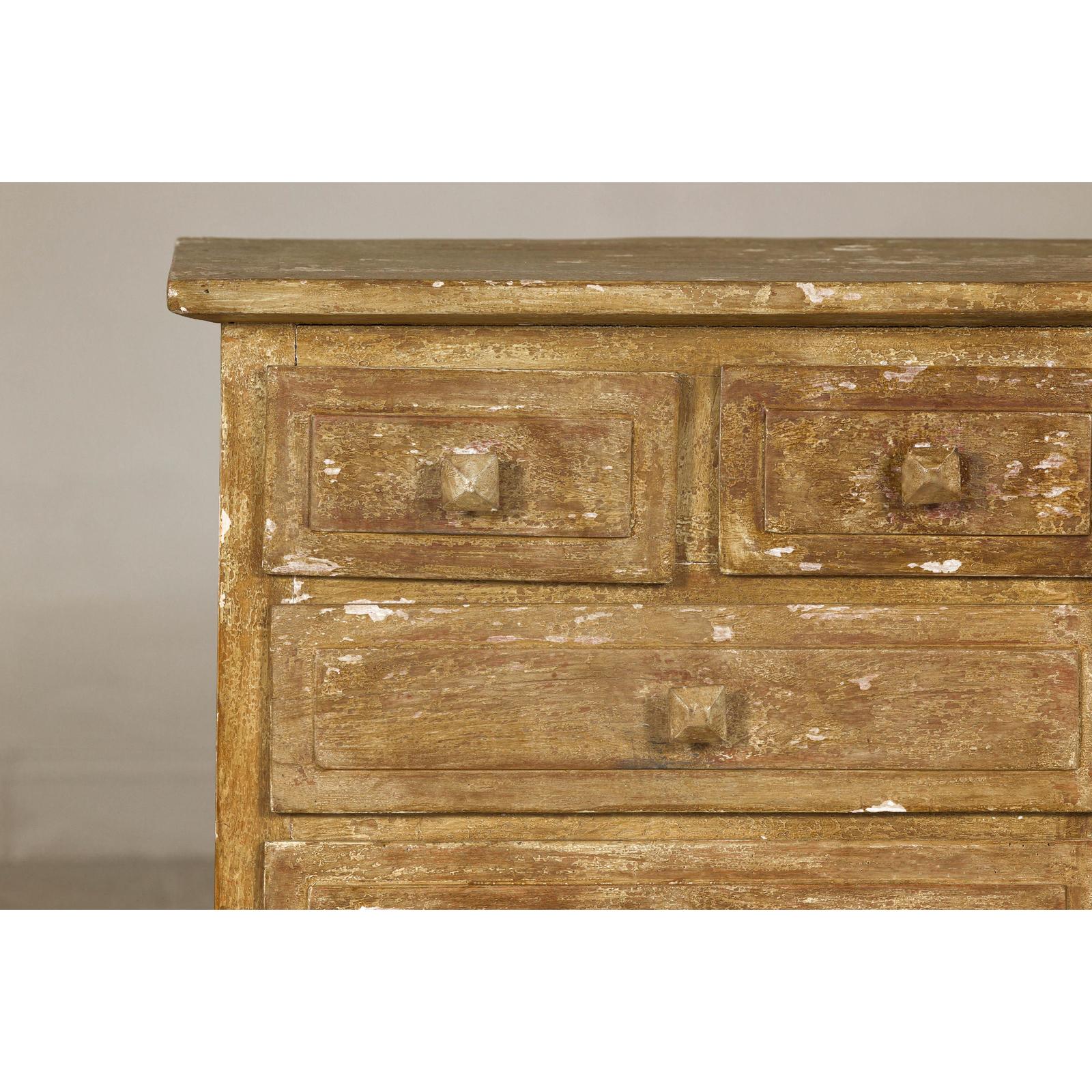 Pair of Distressed Vintage Nightstands with Subtle Brown and Green Patina