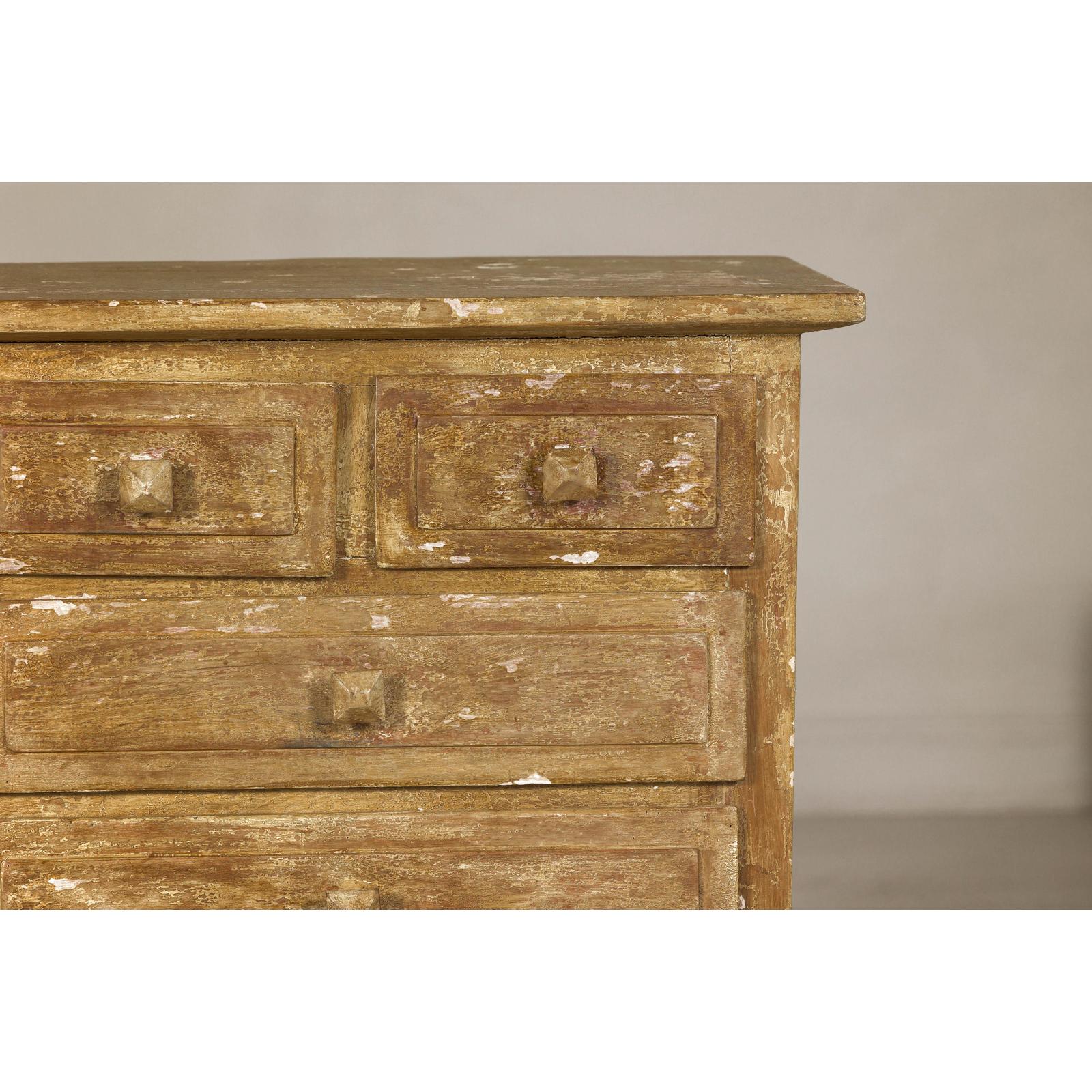 Pair of Distressed Vintage Nightstands with Subtle Brown and Green Patina