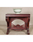 Antique Dutch Colonial Teak Pier Console Table with Carved Details and Sunburst
