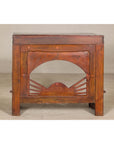 Antique Dutch Colonial Teak Pier Console Table with Carved Details and Sunburst