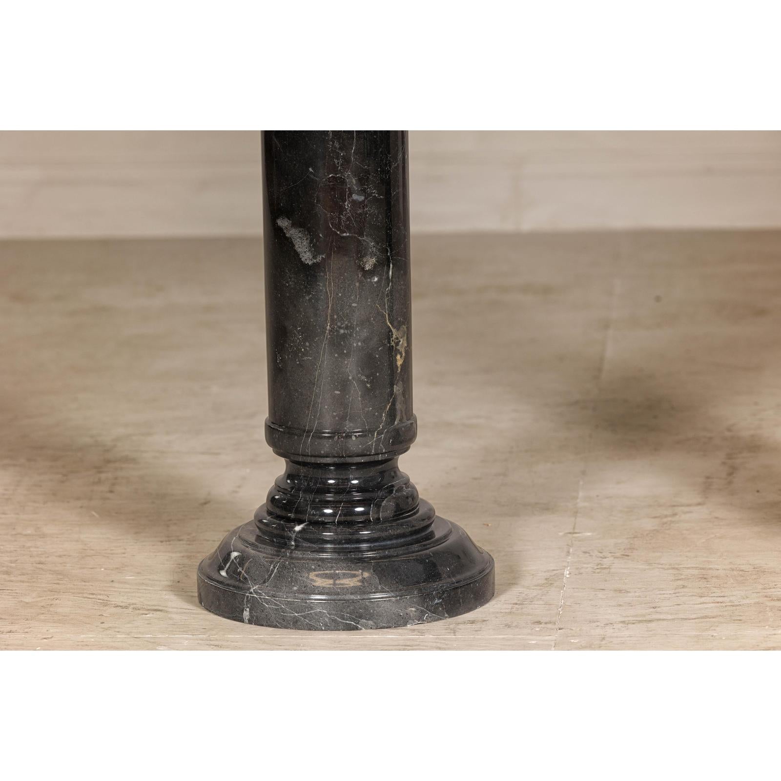 Vintage Black Marble Column Pedestal with White Veining, Sold Individually