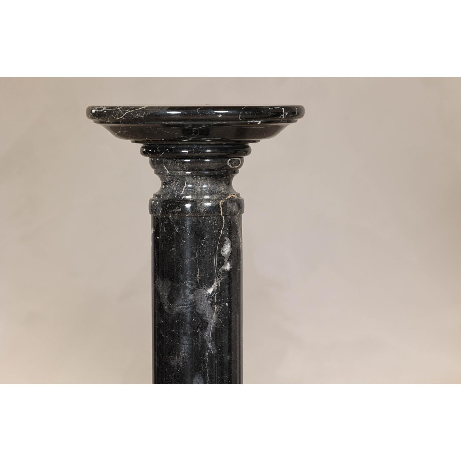 Vintage Black Marble Column Pedestal with White Veining, Sold Individually