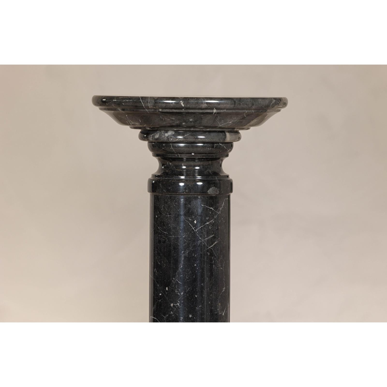 Vintage Black Marble Column Pedestal with White Veining, Sold Individually